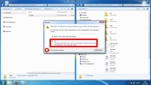 Kopieren des data-Ordners bestätigen