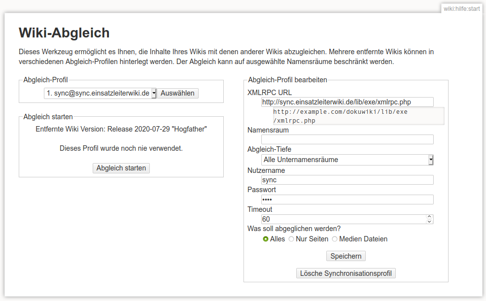 Sync Plugin Datenbestand Des Lokalen Wikis Mit Dem Einsatzleiterwiki Server Synchronisieren Einsatzleiterwiki