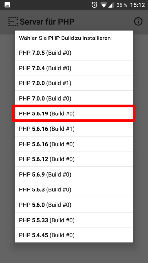 PHP-Version auswählen